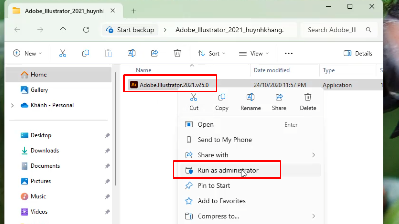Chạy file cài đặt bằng quyền Admin