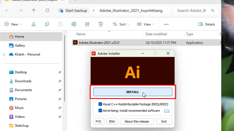 Bấm Install