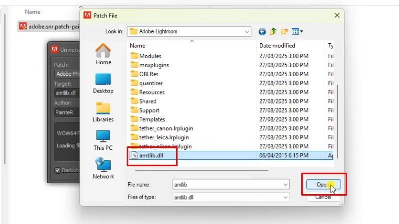Vào đường dẫn: C> Program Files> Adobe> Adobe Lightroom và chọn file như hình bấm Open