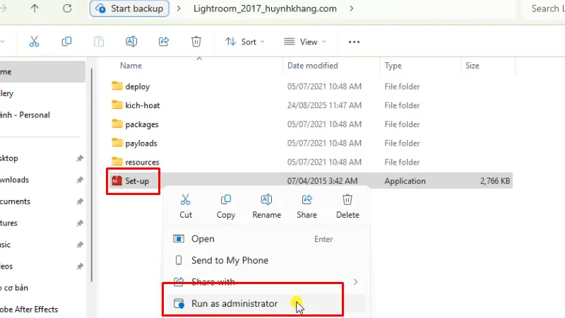 Chạy file Setup bằng quyền Admin
