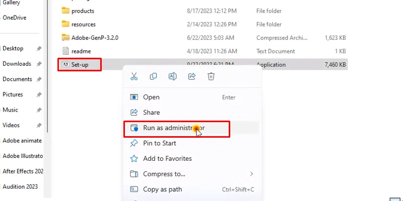 Lightroom 2023 Tải - Cài đặt Và Kích hoạt 11 chuột phải file setup và chọn run as admin